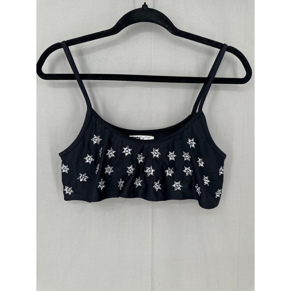 Beach Riot Swim Top Womens Small Black Star Rhinestone Ruffle Beach - Picture 4 of 6